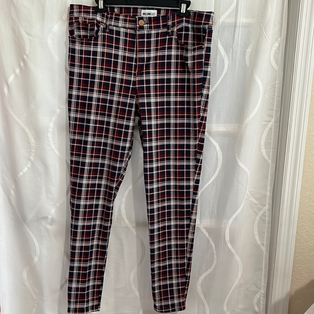 William Rast, High Rise, Skinny, Navy & Burgundy Plaid Pants, Size 32